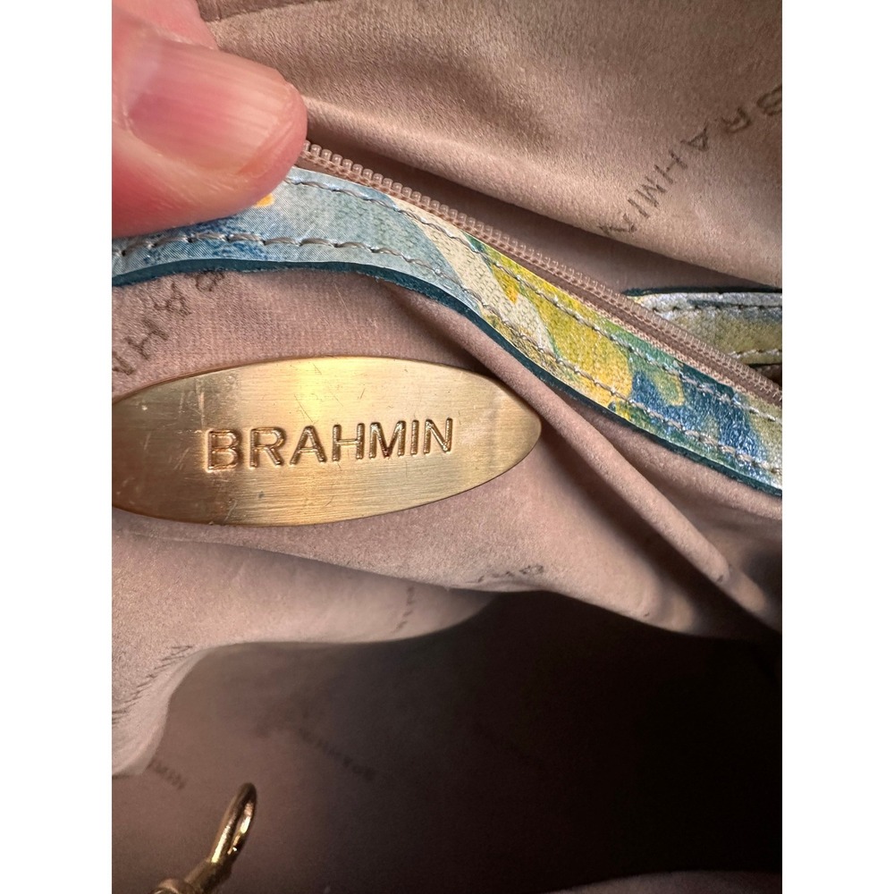 HOLDING DO NOT BUY Brahmin Duxbury Satchel Floral Blue Yellow Leather Dome Bag - Picture 11 of 11